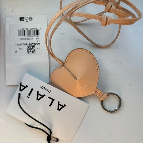 Alaia Cream Heart Leather Keychain